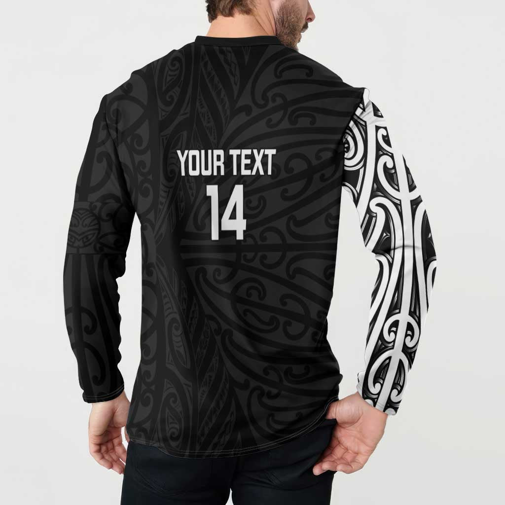 New Zealand Silver Fern Rugby Custom Button Sweatshirt Maori Koru Go Black Fern - Aussie Hoodie