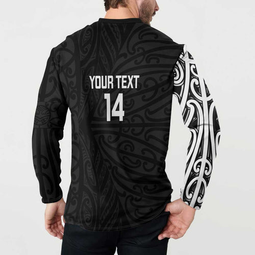 New Zealand Silver Fern Rugby Custom Button Sweatshirt Maori Koru Go Black Fern - Aussie Hoodie