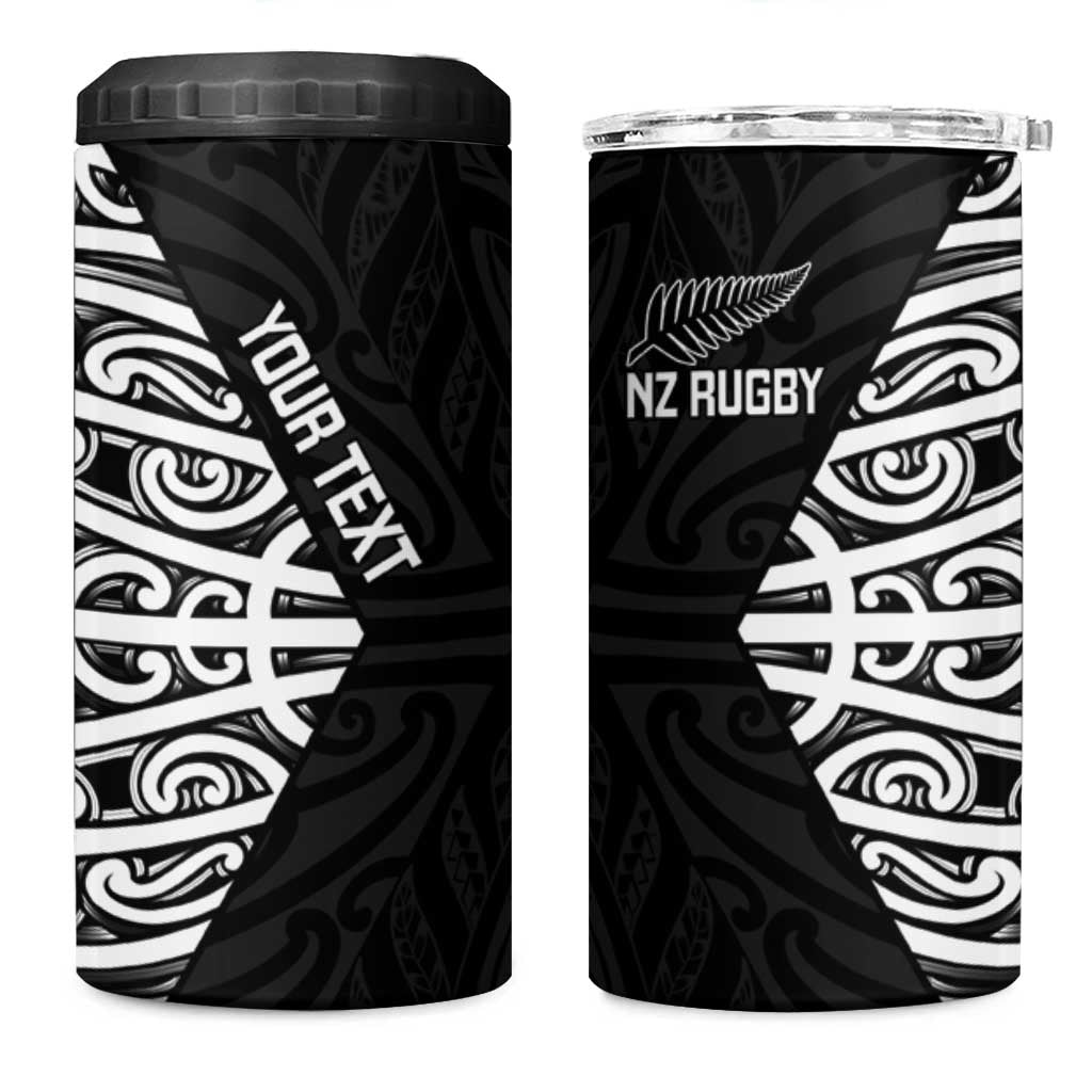 New Zealand Silver Fern Rugby Custom 4 in 1 Can Cooler Tumbler Maori Koru Go Black Fern - Aussie Hoodie