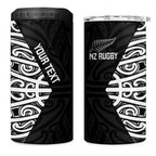 New Zealand Silver Fern Rugby Custom 4 in 1 Can Cooler Tumbler Maori Koru Go Black Fern - Aussie Hoodie