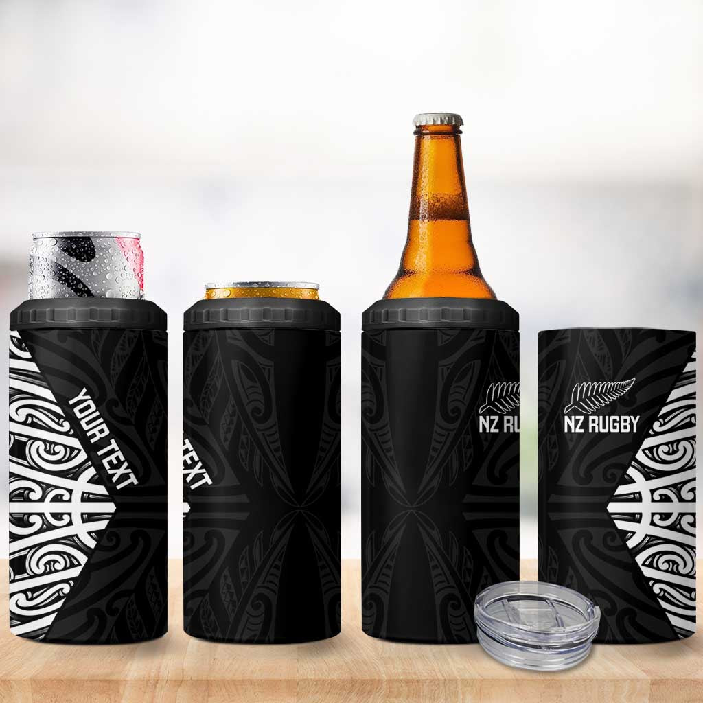 New Zealand Silver Fern Rugby Custom 4 in 1 Can Cooler Tumbler Maori Koru Go Black Fern - Aussie Hoodie