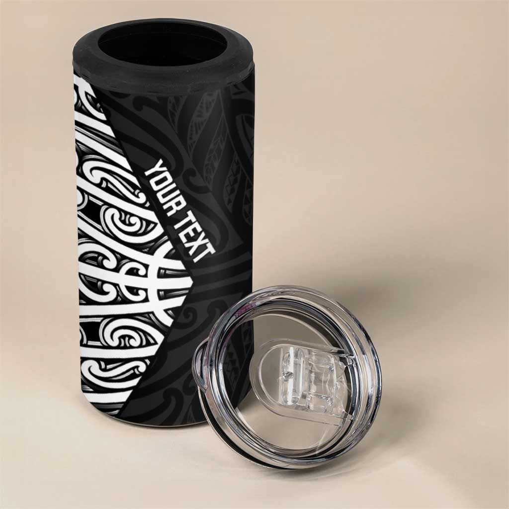 New Zealand Silver Fern Rugby Custom 4 in 1 Can Cooler Tumbler Maori Koru Go Black Fern - Aussie Hoodie