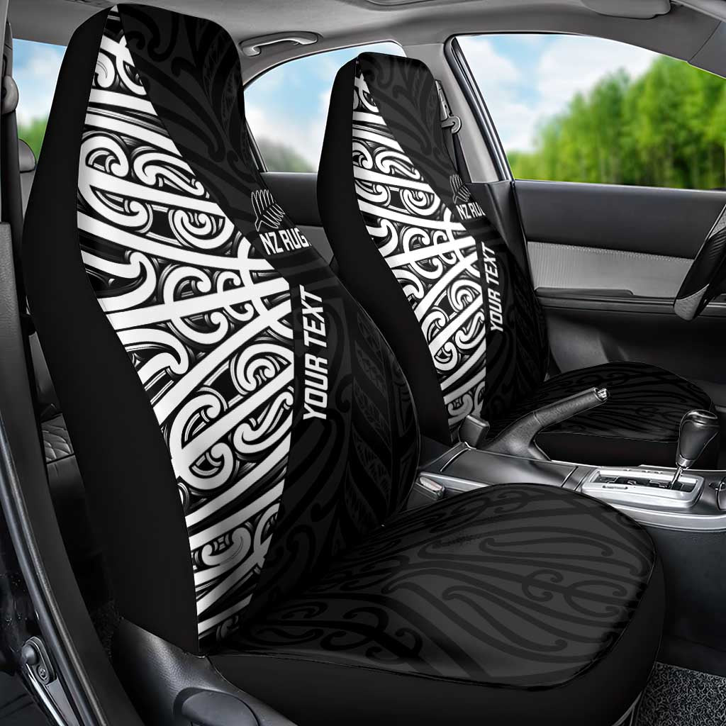 New Zealand Silver Fern Rugby Custom Car Seat Cover Maori Koru Go Black Fern - Aussie Hoodie