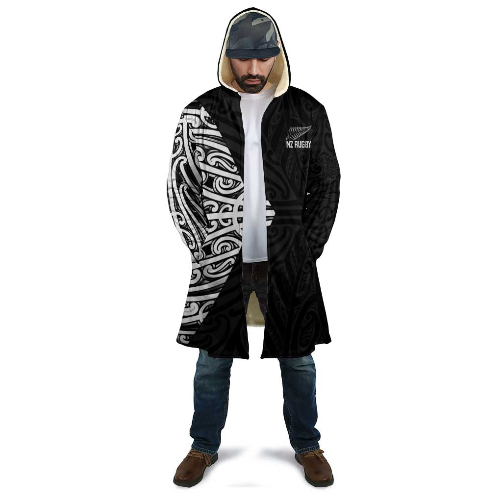 New Zealand Silver Fern Rugby Custom Cloak Maori Koru Go Black Fern - Aussie Hoodie