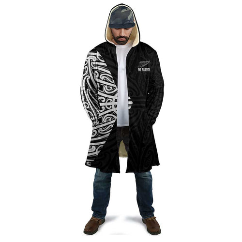 New Zealand Silver Fern Rugby Custom Cloak Maori Koru Go Black Fern - Aussie Hoodie
