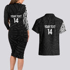 New Zealand Silver Fern Rugby Custom Couples Matching Long Sleeve Bodycon Dress and Hawaiian Shirt Maori Koru Go Black Fern - Aussie Hoodie