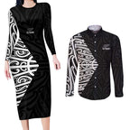 New Zealand Silver Fern Rugby Custom Couples Matching Long Sleeve Bodycon Dress and Long Sleeve Button Shirt Maori Koru Go Black Fern - Aussie Hoodie