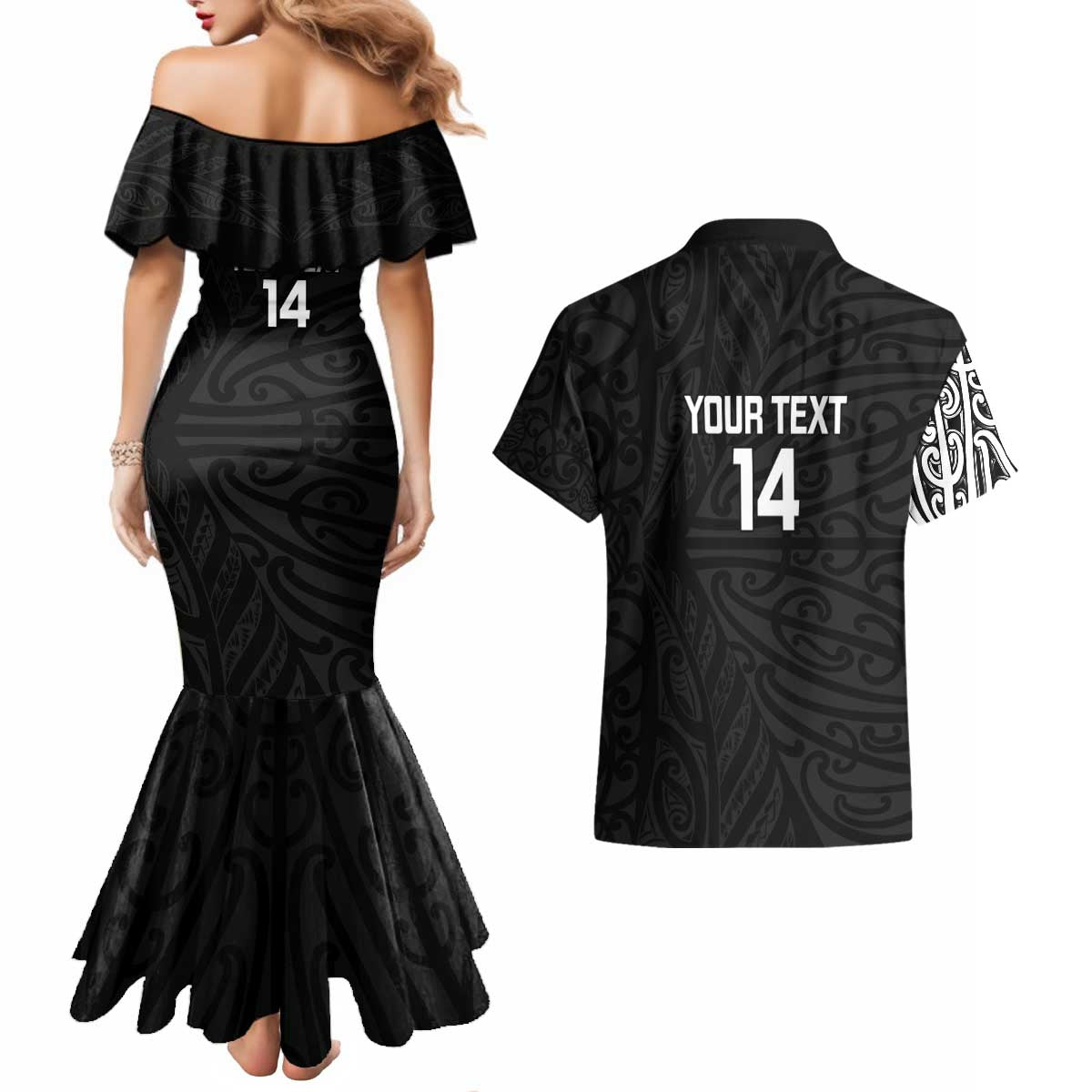 New Zealand Silver Fern Rugby Custom Couples Matching Mermaid Dress and Hawaiian Shirt Maori Koru Go Black Fern - Aussie Hoodie