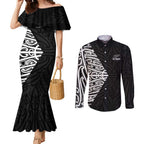 New Zealand Silver Fern Rugby Custom Couples Matching Mermaid Dress and Long Sleeve Button Shirt Maori Koru Go Black Fern - Aussie Hoodie