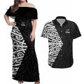 New Zealand Silver Fern Rugby Custom Couples Matching Off Shoulder Maxi Dress and Hawaiian Shirt Maori Koru Go Black Fern - Aussie Hoodie