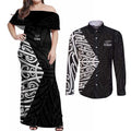 New Zealand Silver Fern Rugby Custom Couples Matching Off Shoulder Maxi Dress and Long Sleeve Button Shirt Maori Koru Go Black Fern - Aussie Hoodie