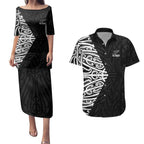 New Zealand Silver Fern Rugby Custom Couples Matching Puletasi and Hawaiian Shirt Maori Koru Go Black Fern - Aussie Hoodie
