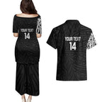 New Zealand Silver Fern Rugby Custom Couples Matching Puletasi and Hawaiian Shirt Maori Koru Go Black Fern - Aussie Hoodie