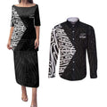 New Zealand Silver Fern Rugby Custom Couples Matching Puletasi and Long Sleeve Button Shirt Maori Koru Go Black Fern - Aussie Hoodie