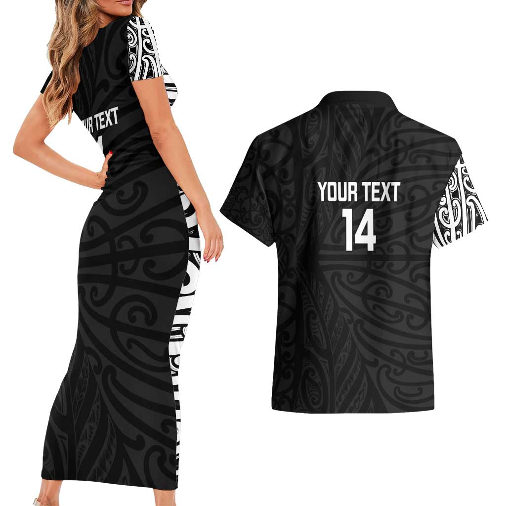 New Zealand Silver Fern Rugby Custom Couples Matching Short Sleeve Bodycon Dress and Hawaiian Shirt Maori Koru Go Black Fern - Aussie Hoodie