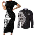 New Zealand Silver Fern Rugby Custom Couples Matching Short Sleeve Bodycon Dress and Long Sleeve Button Shirt Maori Koru Go Black Fern - Aussie Hoodie