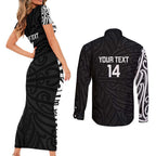 New Zealand Silver Fern Rugby Custom Couples Matching Short Sleeve Bodycon Dress and Long Sleeve Button Shirt Maori Koru Go Black Fern - Aussie Hoodie