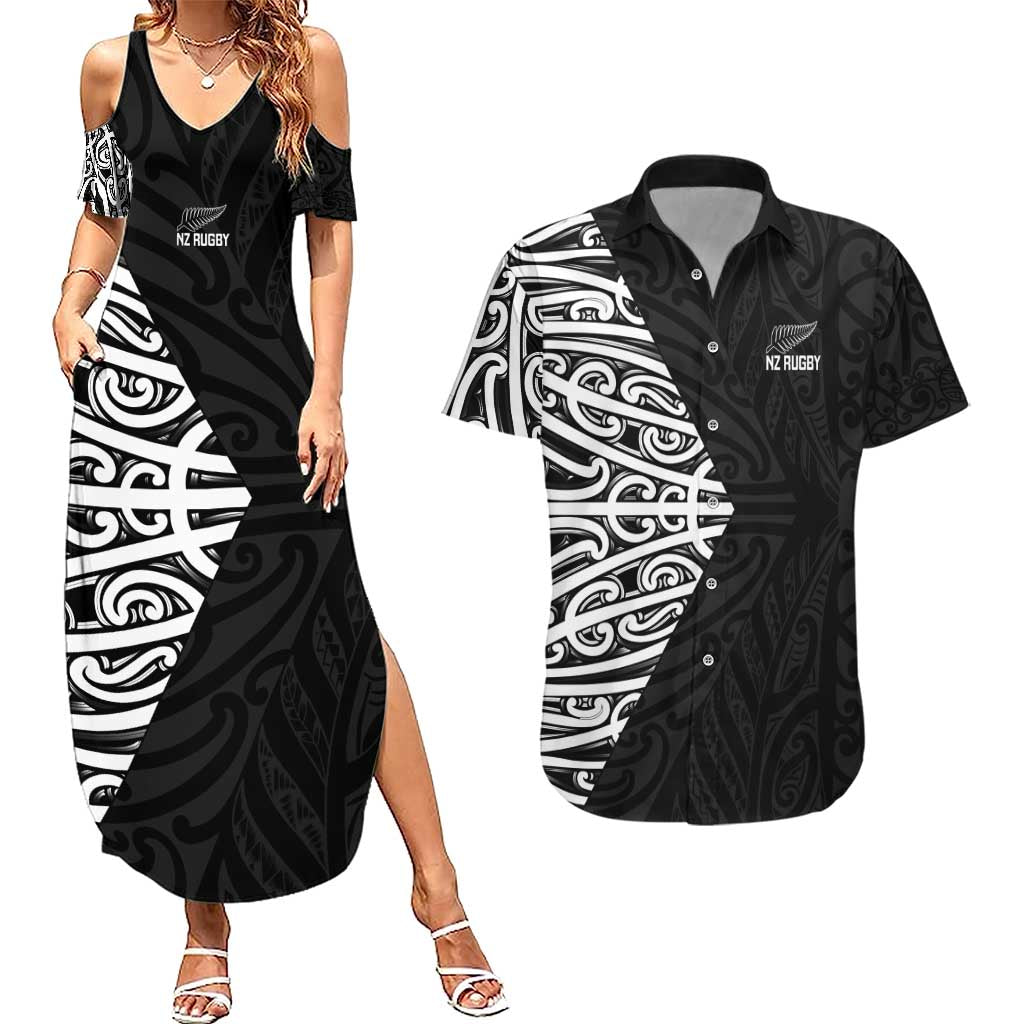 New Zealand Silver Fern Rugby Custom Couples Matching Summer Maxi Dress and Hawaiian Shirt Maori Koru Go Black Fern - Aussie Hoodie