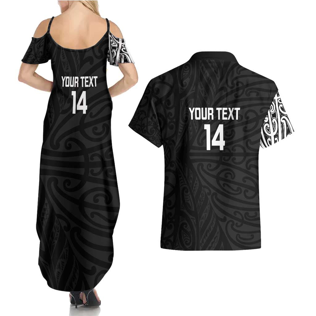 New Zealand Silver Fern Rugby Custom Couples Matching Summer Maxi Dress and Hawaiian Shirt Maori Koru Go Black Fern - Aussie Hoodie