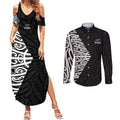 New Zealand Silver Fern Rugby Custom Couples Matching Summer Maxi Dress and Long Sleeve Button Shirt Maori Koru Go Black Fern - Aussie Hoodie