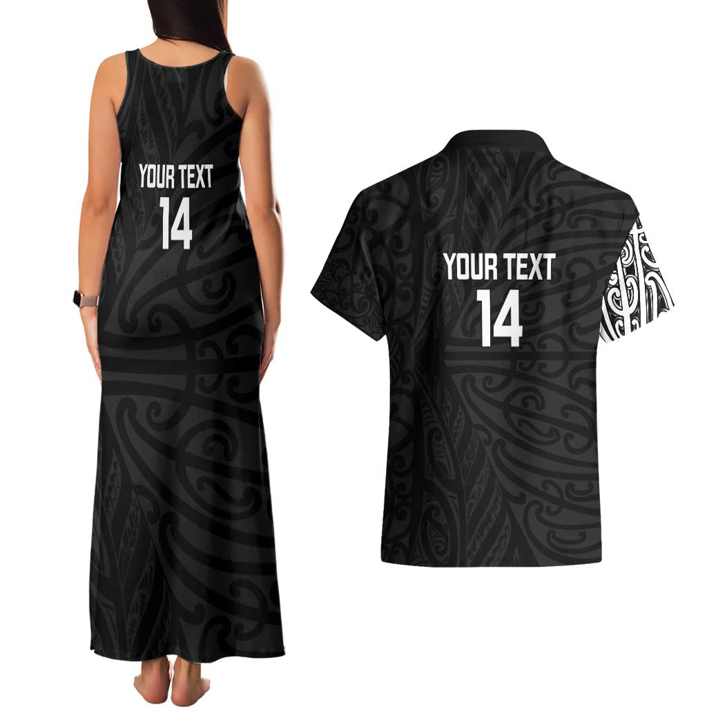 New Zealand Silver Fern Rugby Custom Couples Matching Tank Maxi Dress and Hawaiian Shirt Maori Koru Go Black Fern - Aussie Hoodie