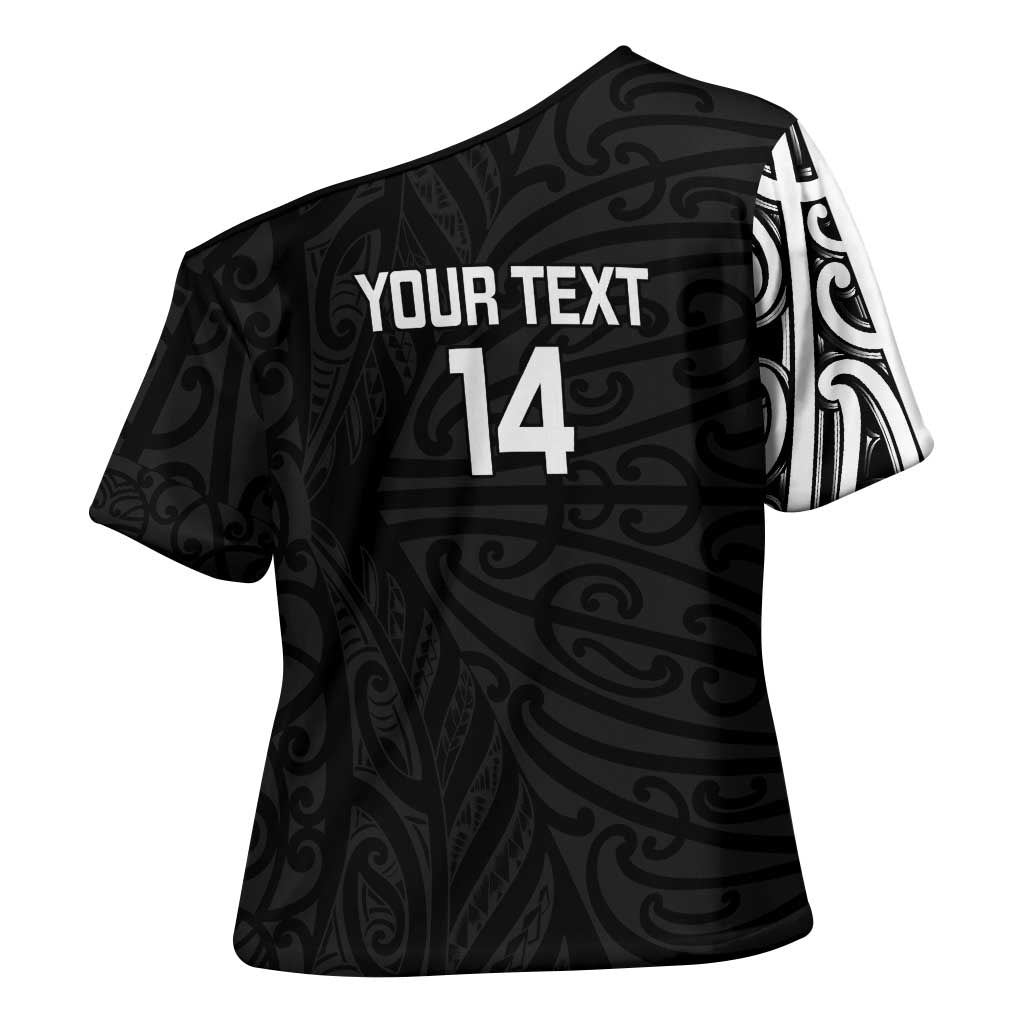 New Zealand Silver Fern Rugby Custom Cross Shoulder Shirt Maori Koru Go Black Fern - Aussie Hoodie