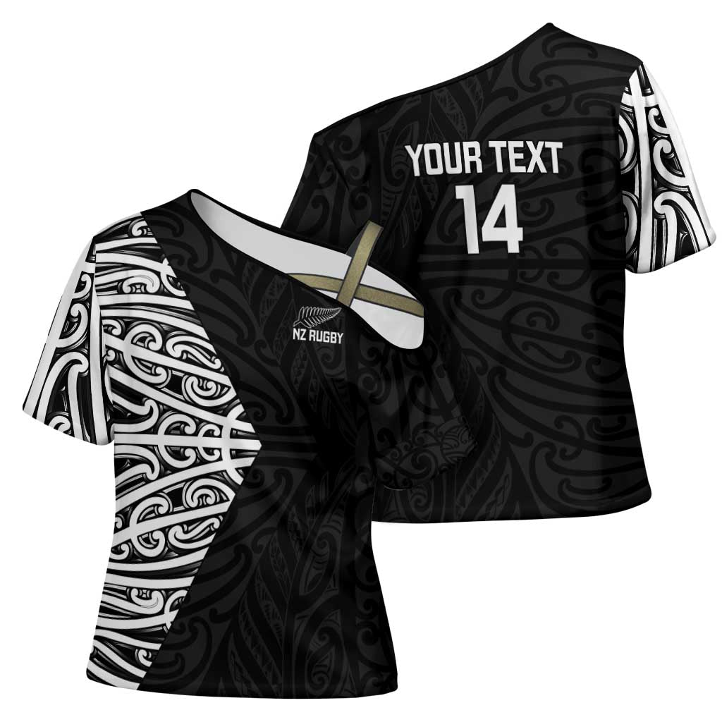 New Zealand Silver Fern Rugby Custom Cross Shoulder Shirt Maori Koru Go Black Fern - Aussie Hoodie
