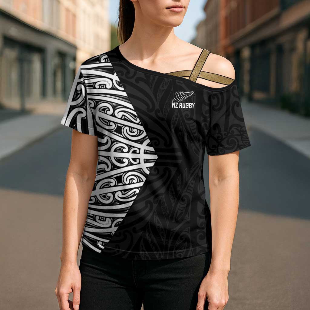 New Zealand Silver Fern Rugby Custom Cross Shoulder Shirt Maori Koru Go Black Fern - Aussie Hoodie