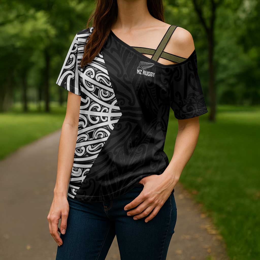 New Zealand Silver Fern Rugby Custom Cross Shoulder Shirt Maori Koru Go Black Fern - Aussie Hoodie
