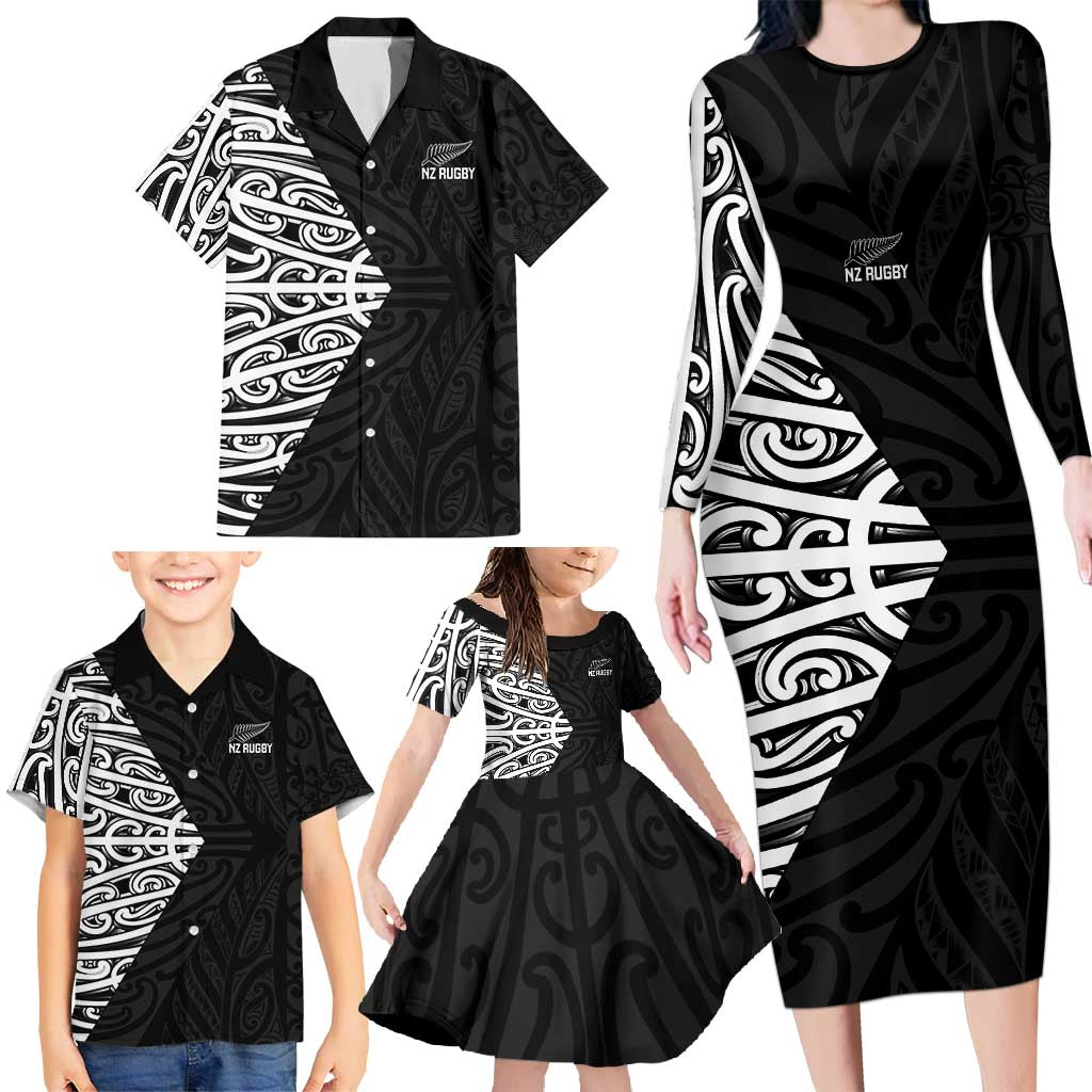 New Zealand Silver Fern Rugby Custom Family Matching Long Sleeve Bodycon Dress and Hawaiian Shirt Maori Koru Go Black Fern - Aussie Hoodie
