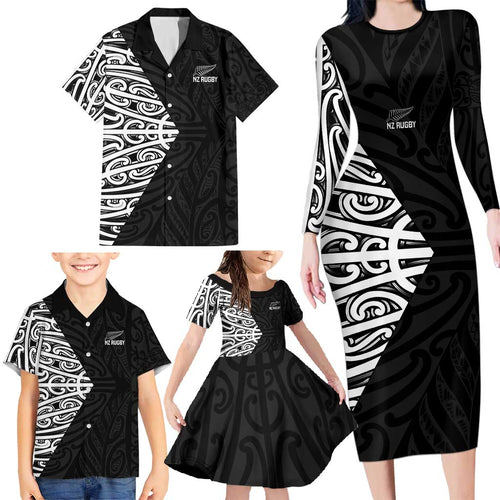 New Zealand Silver Fern Rugby Custom Family Matching Long Sleeve Bodycon Dress and Hawaiian Shirt Maori Koru Go Black Fern - Aussie Hoodie