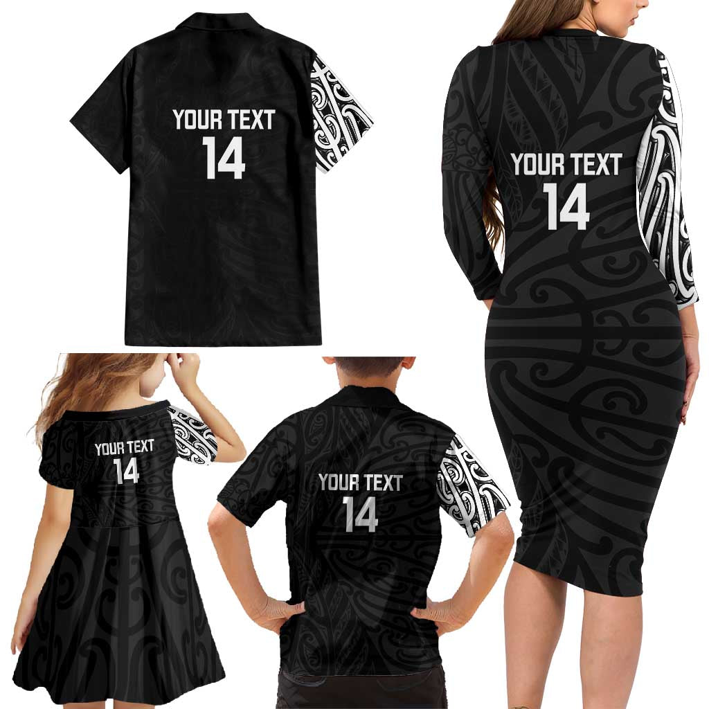 New Zealand Silver Fern Rugby Custom Family Matching Long Sleeve Bodycon Dress and Hawaiian Shirt Maori Koru Go Black Fern - Aussie Hoodie