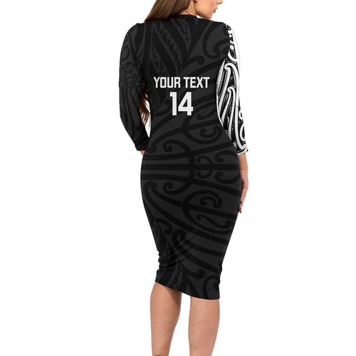 New Zealand Silver Fern Rugby Custom Family Matching Long Sleeve Bodycon Dress and Hawaiian Shirt Maori Koru Go Black Fern - Aussie Hoodie