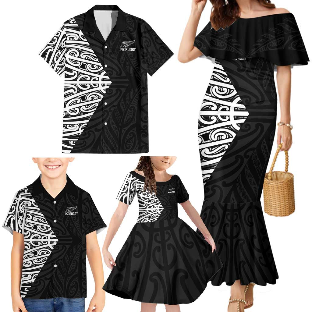 New Zealand Silver Fern Rugby Custom Family Matching Mermaid Dress and Hawaiian Shirt Maori Koru Go Black Fern - Aussie Hoodie