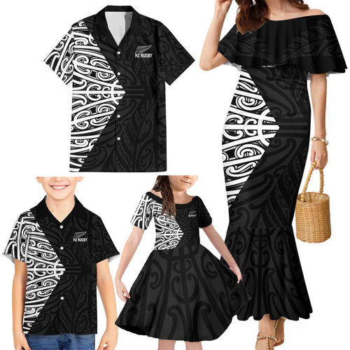 New Zealand Silver Fern Rugby Custom Family Matching Mermaid Dress and Hawaiian Shirt Maori Koru Go Black Fern - Aussie Hoodie