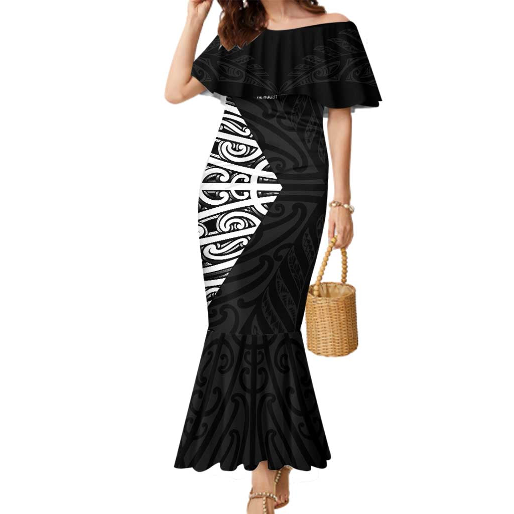 New Zealand Silver Fern Rugby Custom Family Matching Mermaid Dress and Hawaiian Shirt Maori Koru Go Black Fern - Aussie Hoodie