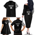 New Zealand Silver Fern Rugby Custom Family Matching Off The Shoulder Long Sleeve Dress and Hawaiian Shirt Maori Koru Go Black Fern - Aussie Hoodie