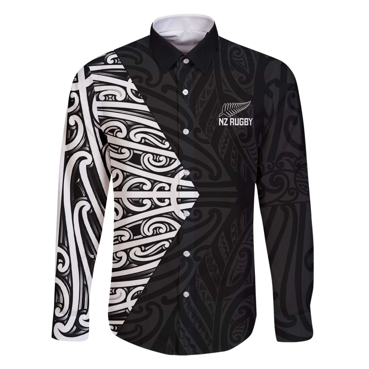 New Zealand Silver Fern Rugby Custom Family Matching Off The Shoulder Long Sleeve Dress and Hawaiian Shirt Maori Koru Go Black Fern - Aussie Hoodie