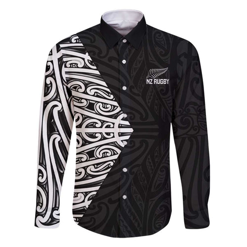 New Zealand Silver Fern Rugby Custom Family Matching Off The Shoulder Long Sleeve Dress and Hawaiian Shirt Maori Koru Go Black Fern - Aussie Hoodie