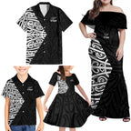 New Zealand Silver Fern Rugby Custom Family Matching Off Shoulder Maxi Dress and Hawaiian Shirt Maori Koru Go Black Fern - Aussie Hoodie