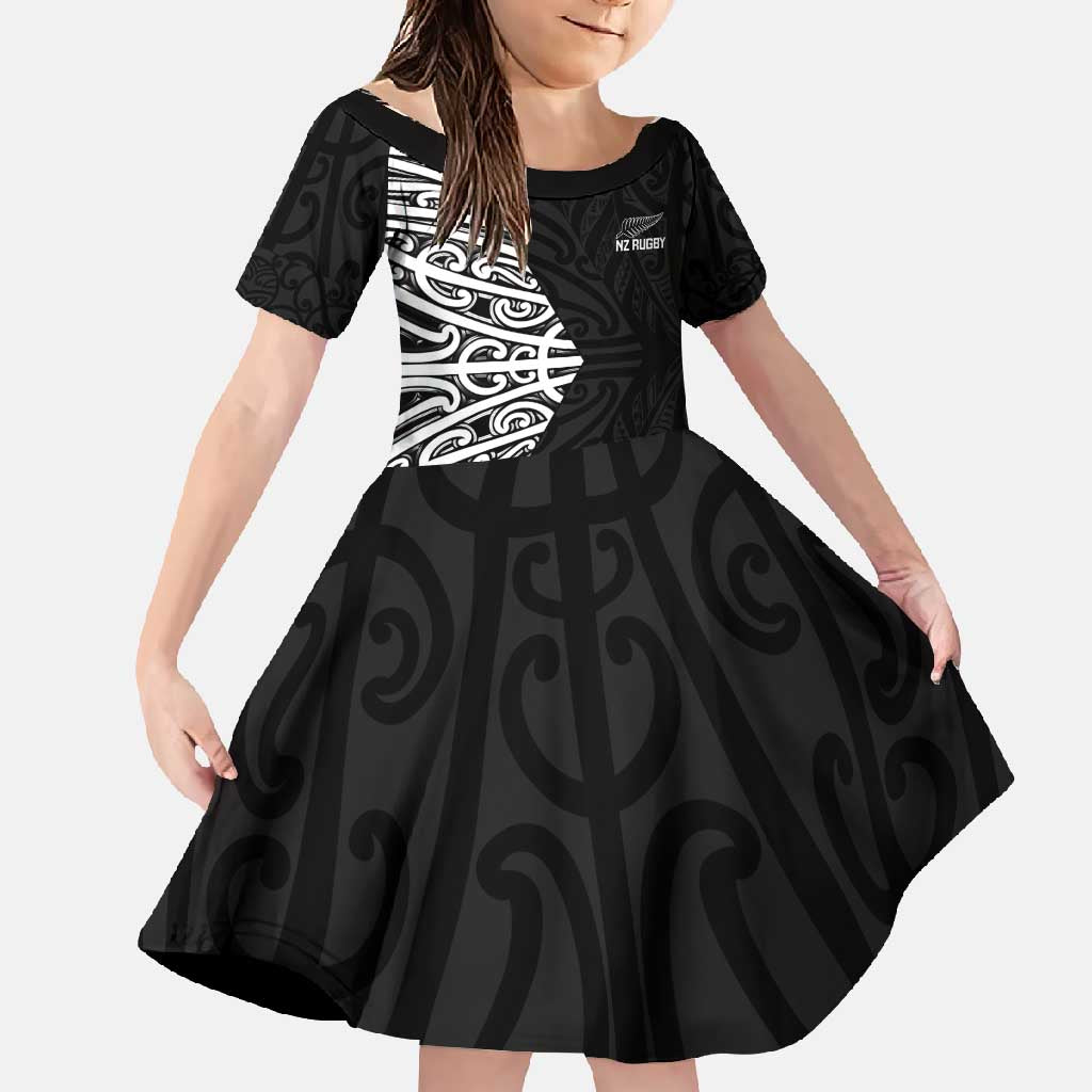 New Zealand Silver Fern Rugby Custom Family Matching Off Shoulder Maxi Dress and Hawaiian Shirt Maori Koru Go Black Fern - Aussie Hoodie