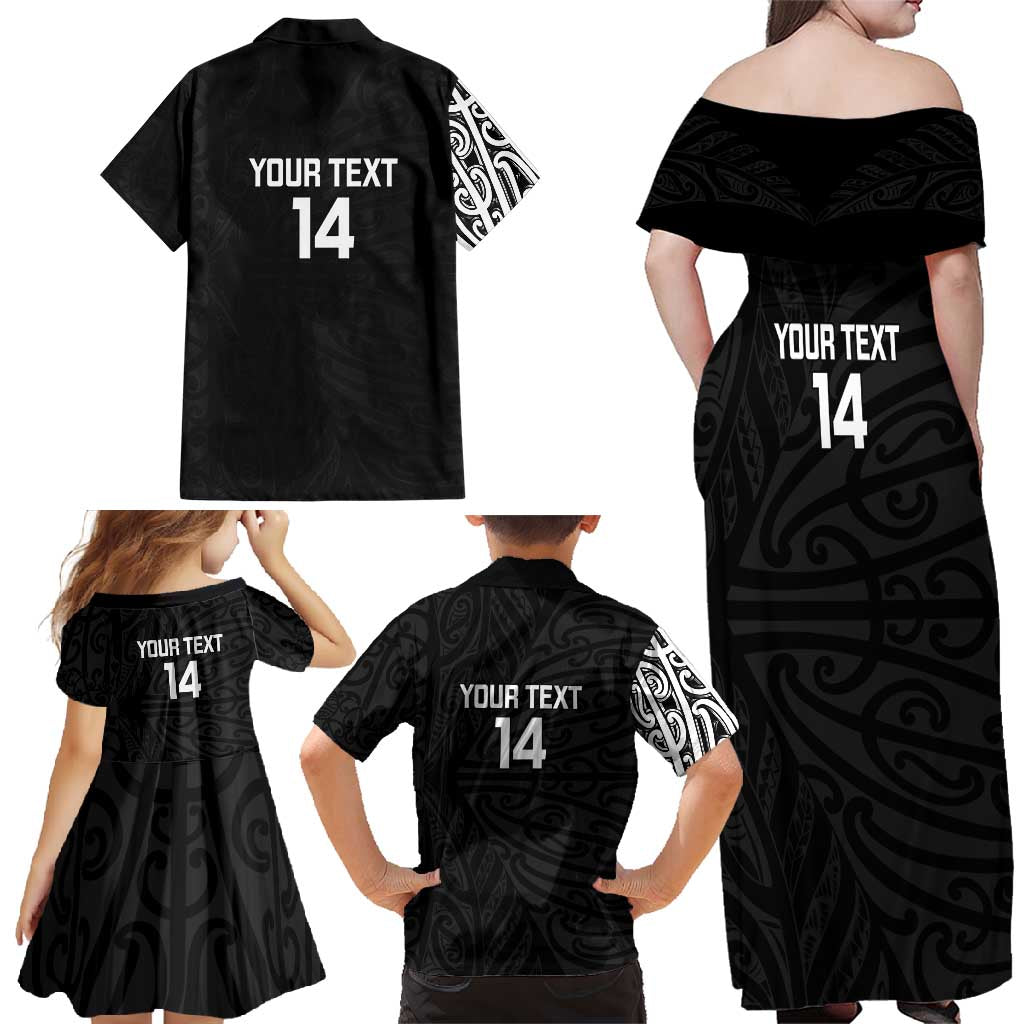 New Zealand Silver Fern Rugby Custom Family Matching Off Shoulder Maxi Dress and Hawaiian Shirt Maori Koru Go Black Fern - Aussie Hoodie