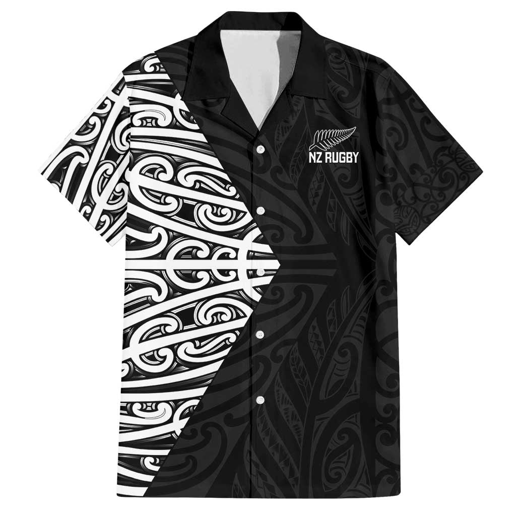 New Zealand Silver Fern Rugby Custom Family Matching Off Shoulder Maxi Dress and Hawaiian Shirt Maori Koru Go Black Fern - Aussie Hoodie