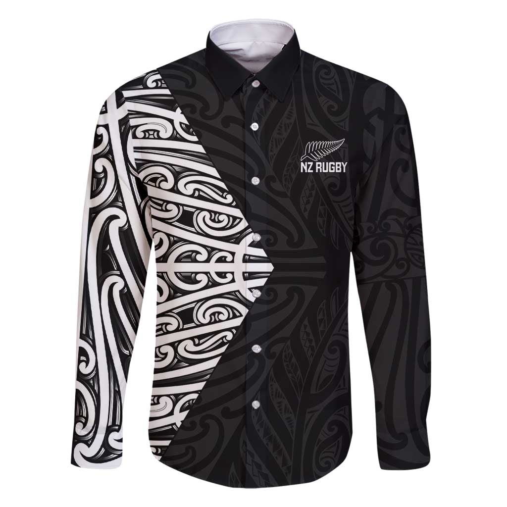 New Zealand Silver Fern Rugby Custom Family Matching Off Shoulder Maxi Dress and Hawaiian Shirt Maori Koru Go Black Fern - Aussie Hoodie