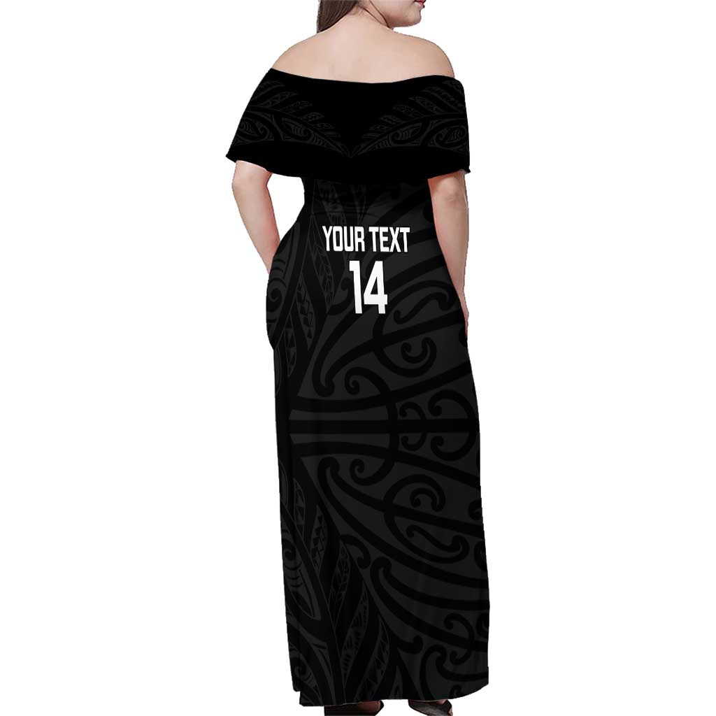 New Zealand Silver Fern Rugby Custom Family Matching Off Shoulder Maxi Dress and Hawaiian Shirt Maori Koru Go Black Fern - Aussie Hoodie