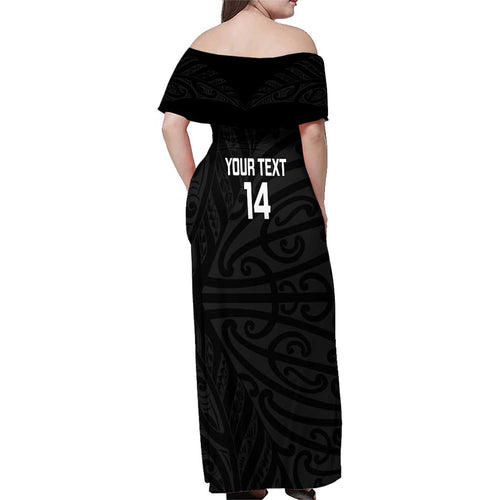 New Zealand Silver Fern Rugby Custom Family Matching Off Shoulder Maxi Dress and Hawaiian Shirt Maori Koru Go Black Fern - Aussie Hoodie