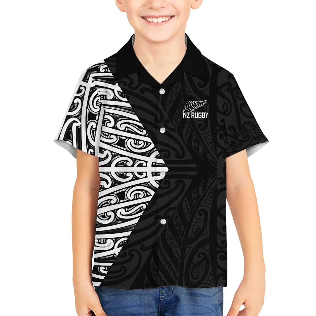 New Zealand Silver Fern Rugby Custom Family Matching Off Shoulder Maxi Dress and Hawaiian Shirt Maori Koru Go Black Fern - Aussie Hoodie