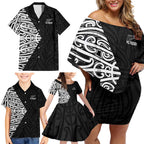 New Zealand Silver Fern Rugby Custom Family Matching Off Shoulder Short Dress and Hawaiian Shirt Maori Koru Go Black Fern - Aussie Hoodie