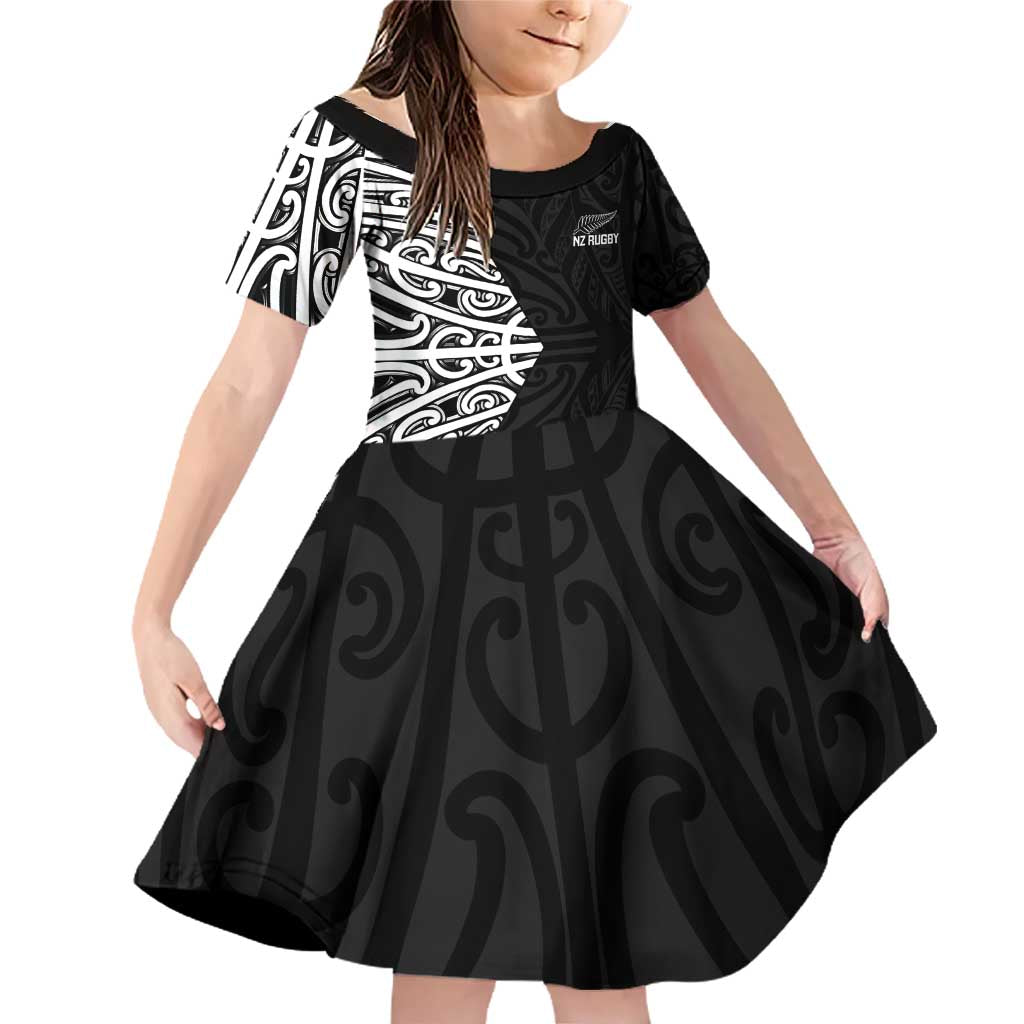 New Zealand Silver Fern Rugby Custom Family Matching Off Shoulder Short Dress and Hawaiian Shirt Maori Koru Go Black Fern - Aussie Hoodie