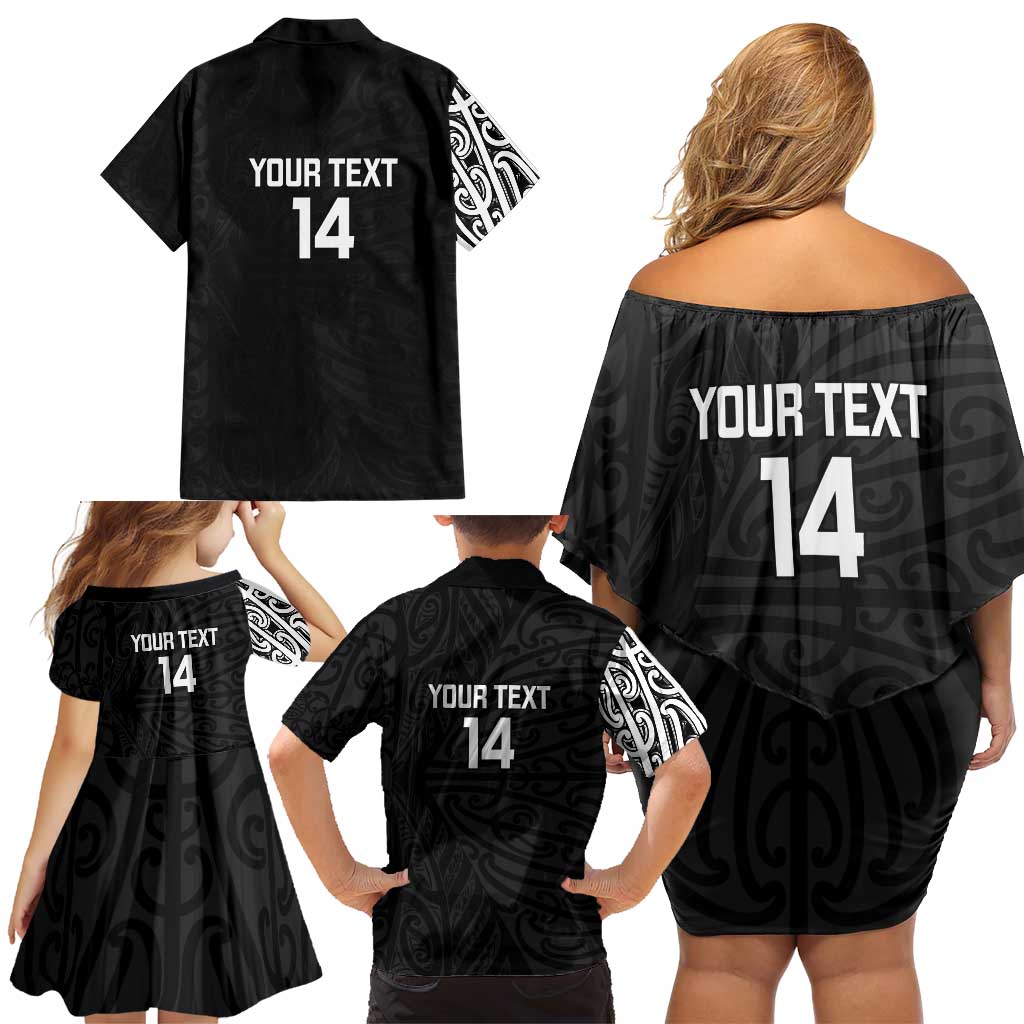 New Zealand Silver Fern Rugby Custom Family Matching Off Shoulder Short Dress and Hawaiian Shirt Maori Koru Go Black Fern - Aussie Hoodie